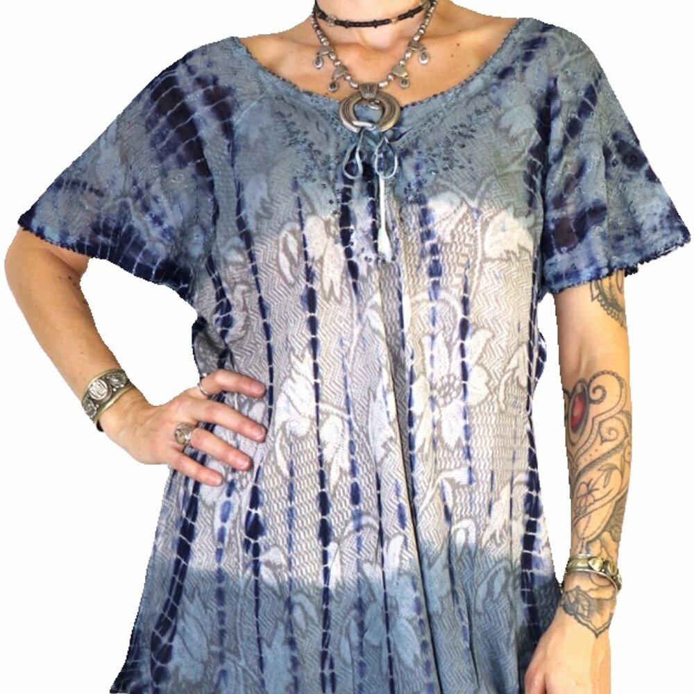 Evenlyn Grey White Comfy tie dye Hippie Boho womens top